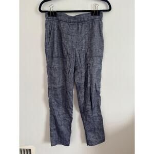 Theory Linen Blend Tapered Pants Women Size 4 Navy Blue Lightweight‎